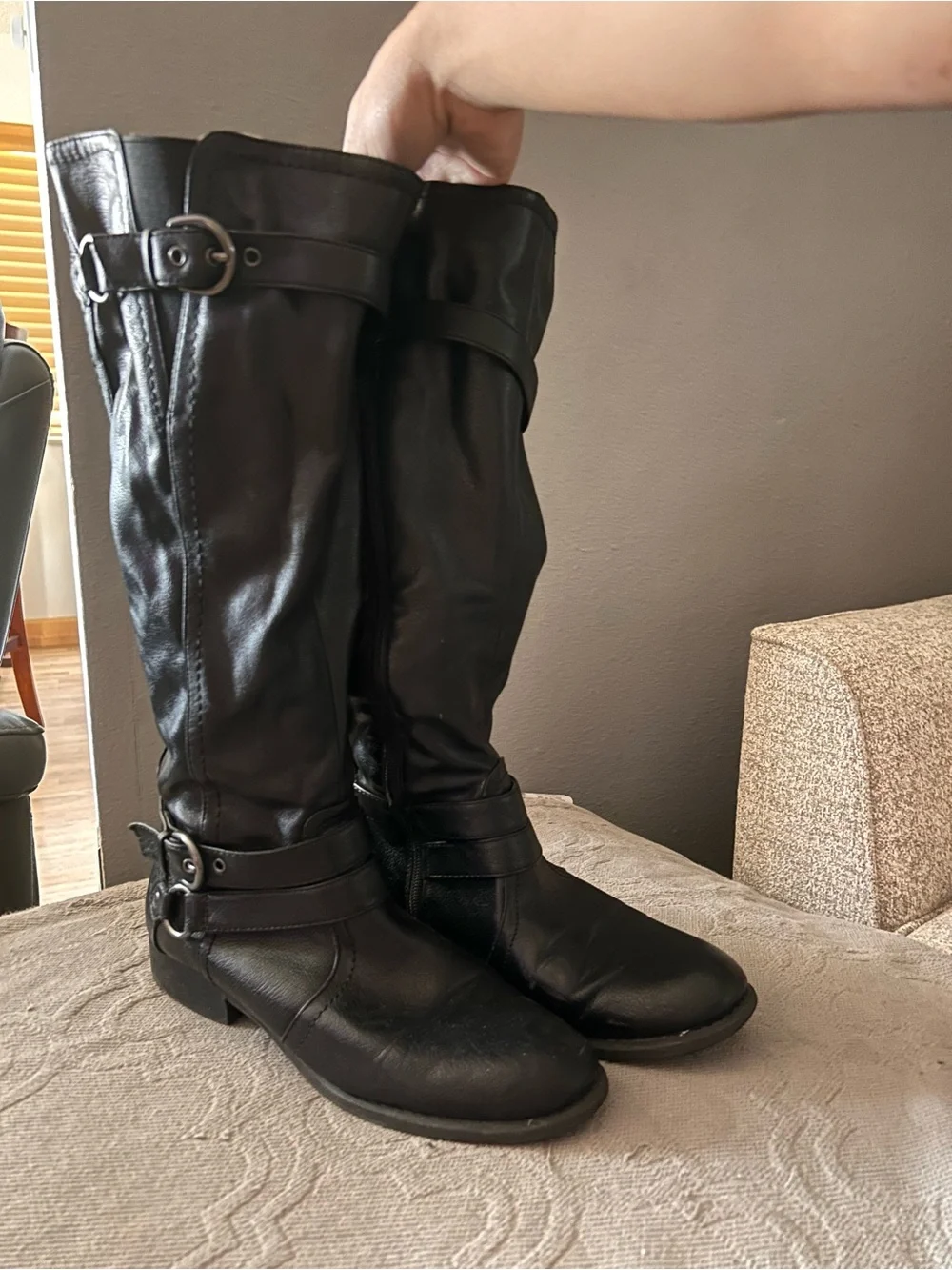 Women’s Black Knee-High Buckle Boots